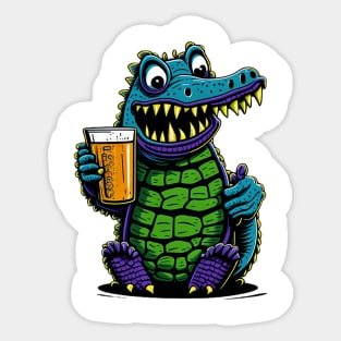 Cartoonish croc with beer mug Sticker